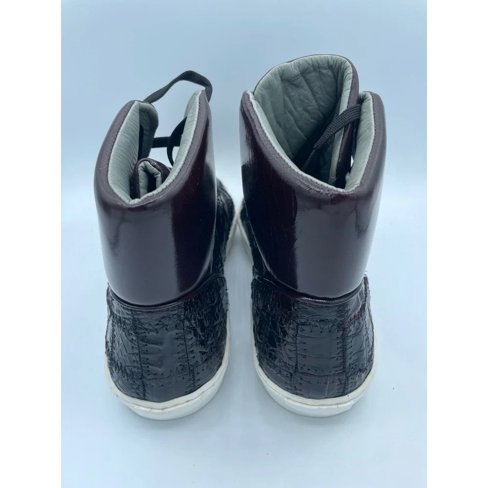 Belvedere Mens Black Cherry Crocodile Leather High Top Sneakers Vero Y01‎ Size 8